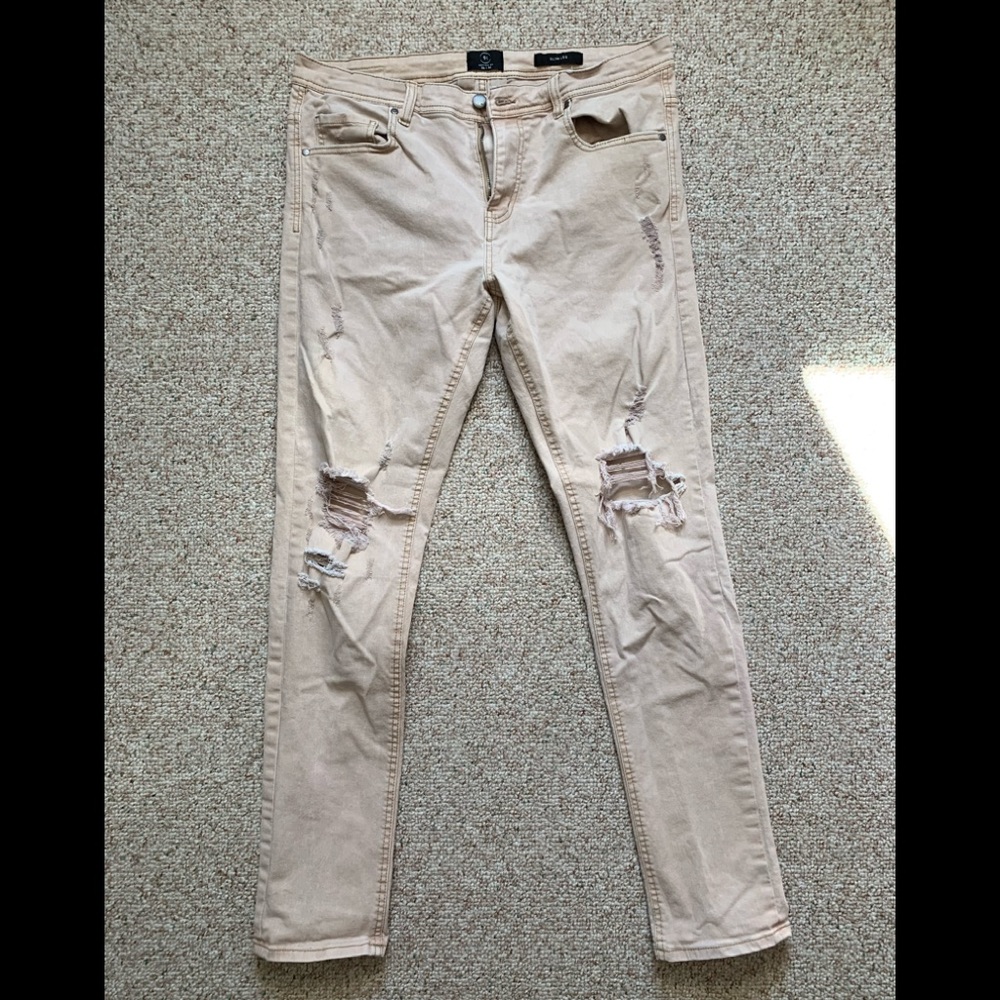 Cotton On Mens Ripped Jeans Khaki Tan Size 36 Slim